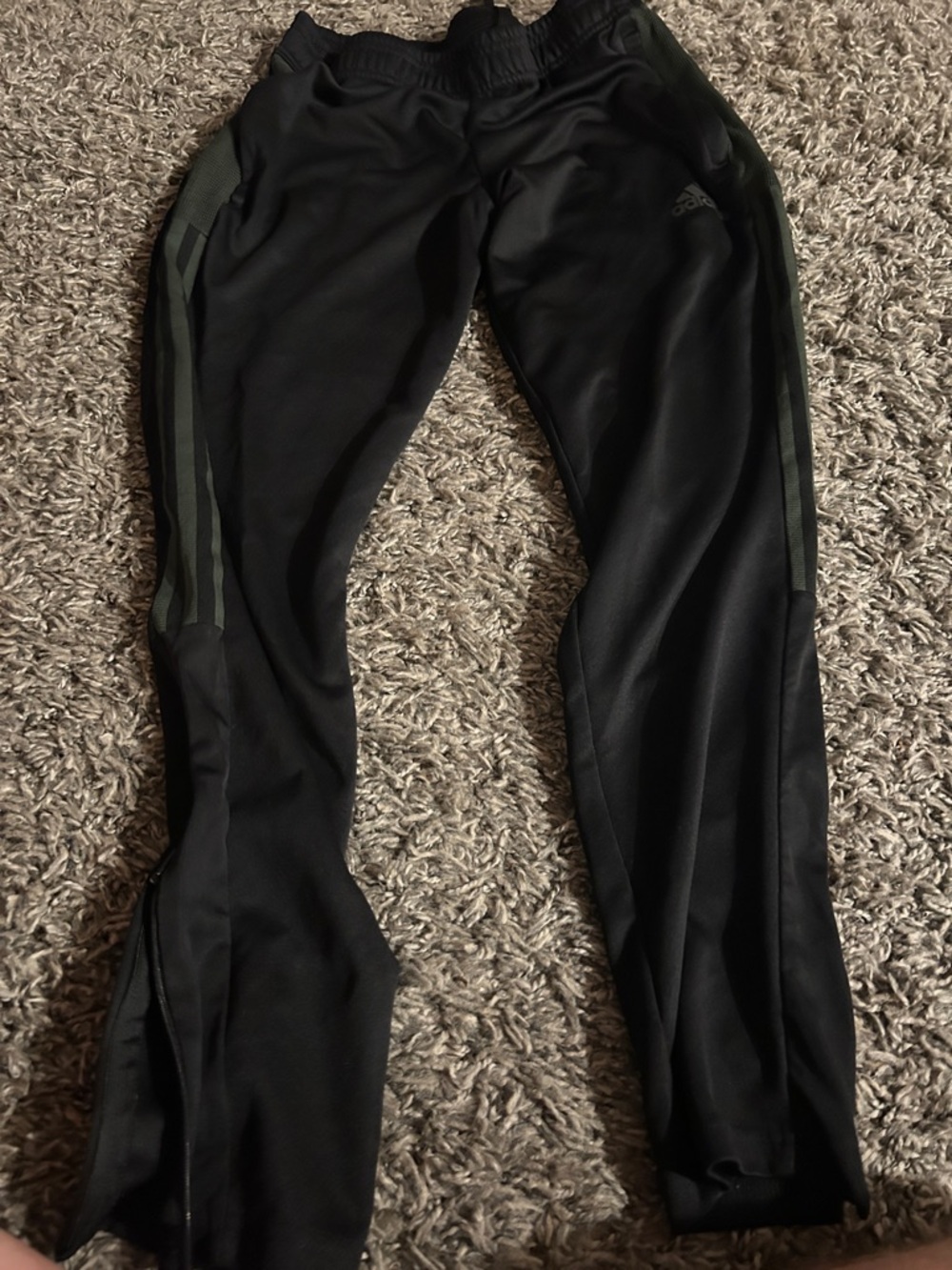 adidas Black Track Pants with Dark Olive Side Stripes